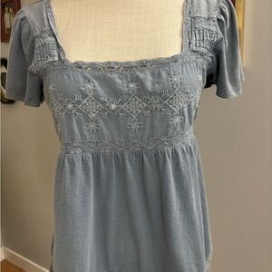 Lucky Brand Gray Puff Sleeve Smocked Blouse